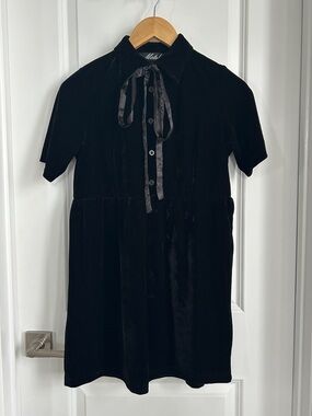 Motel Rocks Black Velvet Tie-Neck Mini Dress